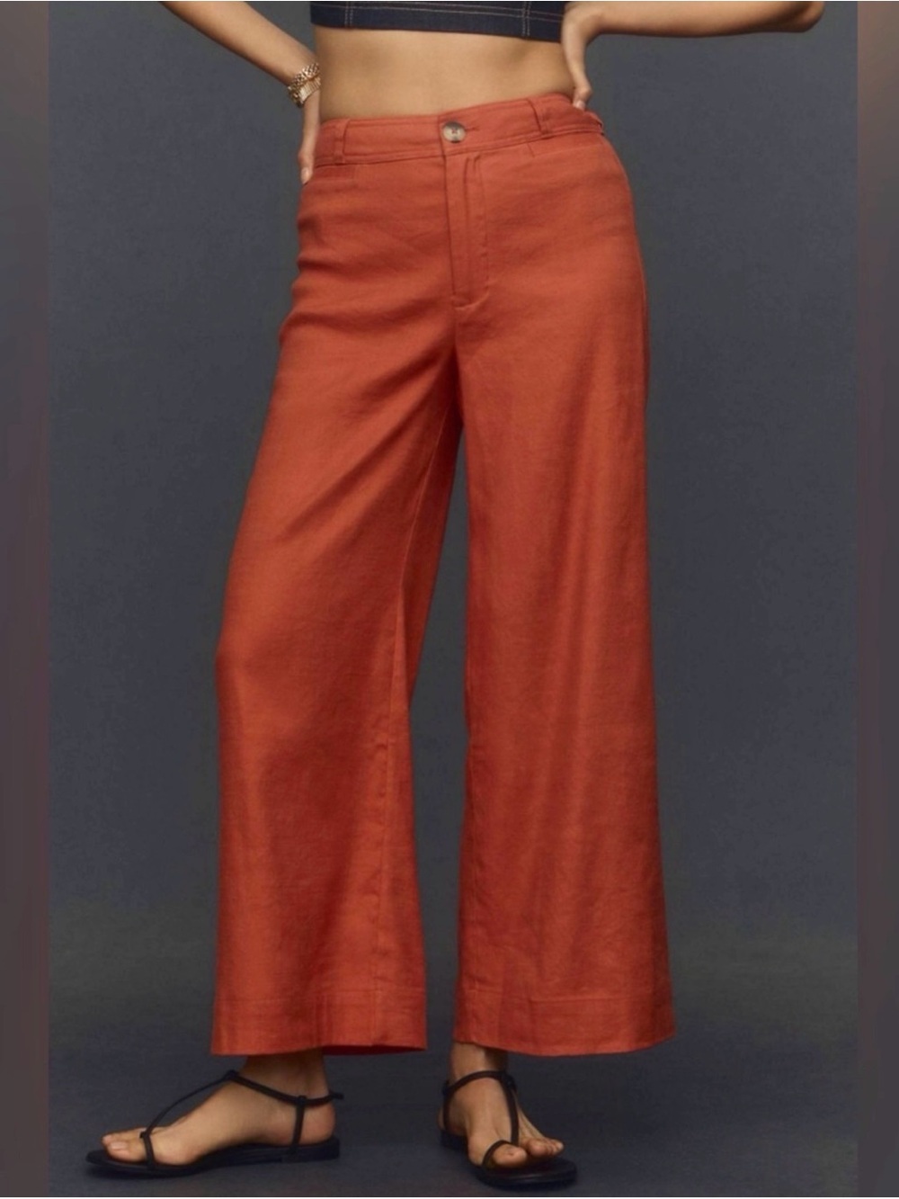 Maeve Anthropologie Wide-Leg Ettie Colette orange/terracotta Pants 28 M 6 8